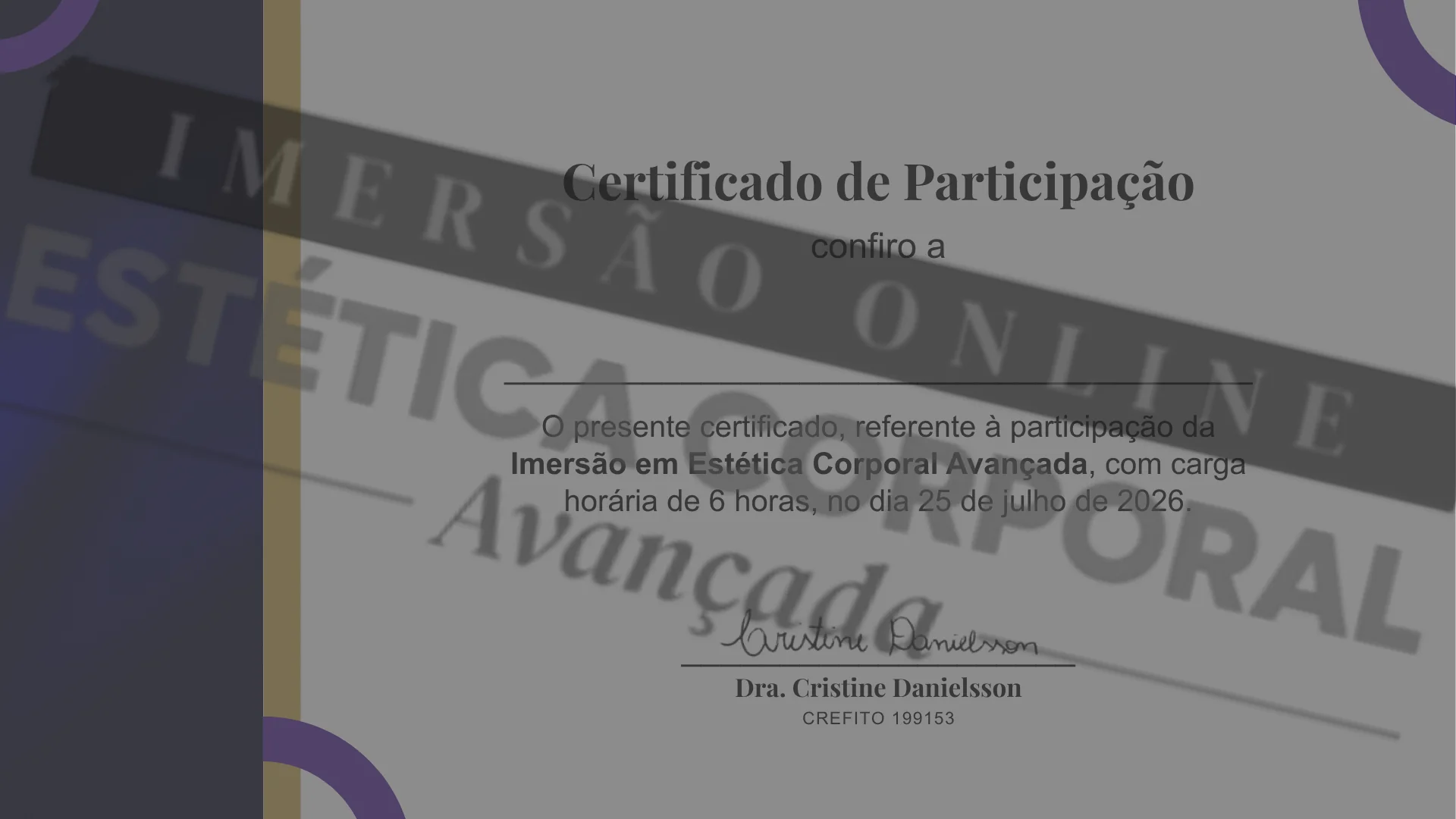 Certificado da Imersão em Estética Corporal Avançada